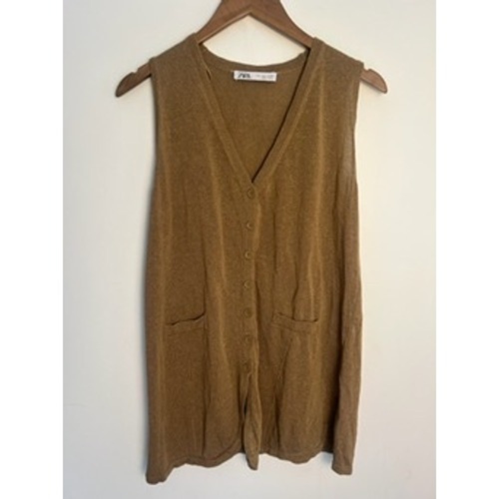 Zara Knit Vest Wm LG Brown V-Neck Sleeveless Cardigan Indie‎ Twee Preppy Grandma